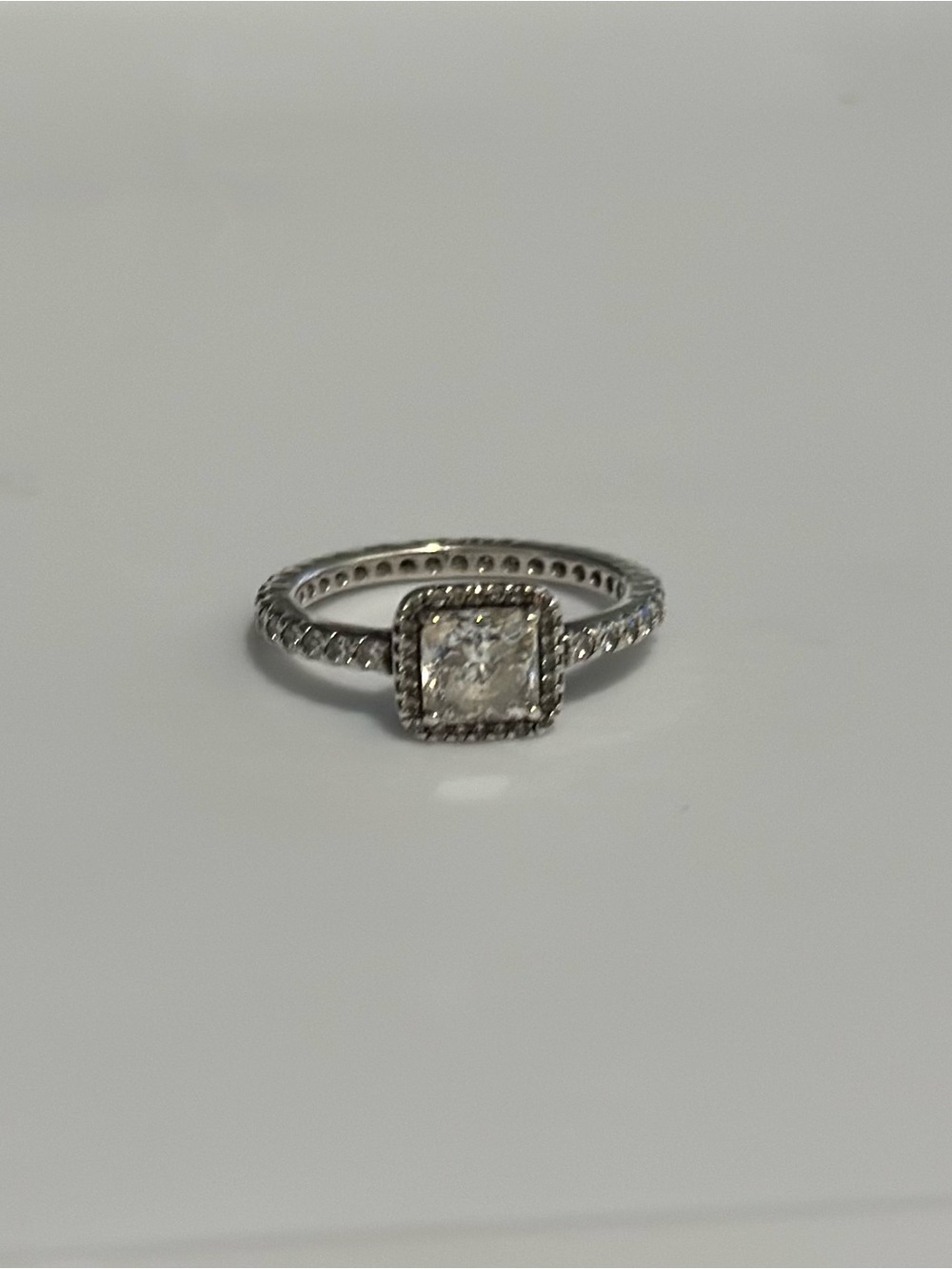 Pandora Silver Square Halo Ring with Clear Center Stone